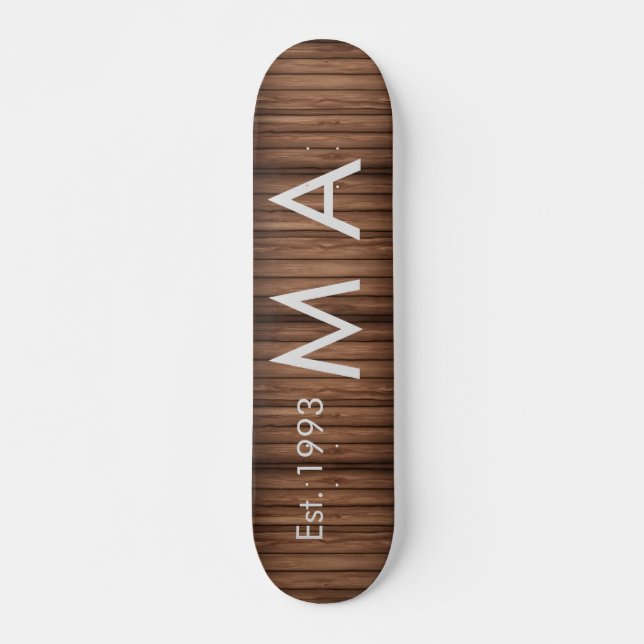 Brown rustic boho add name letter year date text skateboard (Front)