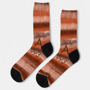 Brown rustic boho add name letter year date text socks