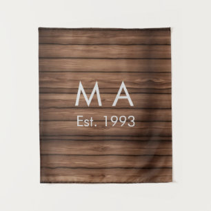 Brown rustic boho add name letter year date text tapestry