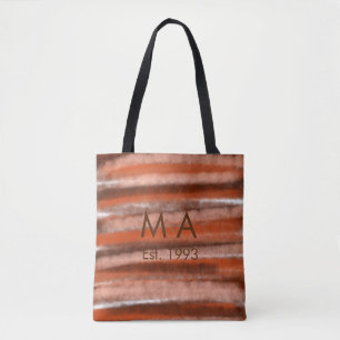 Brown rustic boho add name letter year date text tote bag