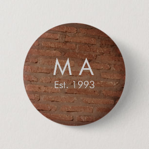 Brown rustic brick stone add name letter year date 2 inch round button