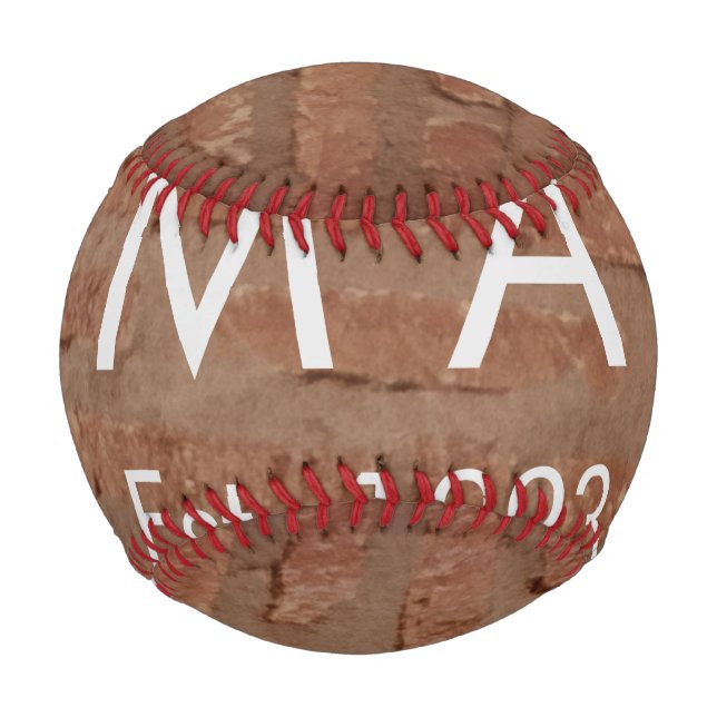 Brown rustic brick stone add name letter year date baseball (Front)