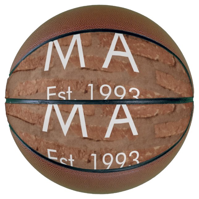 Brown rustic brick stone add name letter year date basketball (Front)