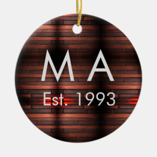 Brown rustic brick stone add name letter year date ceramic ornament