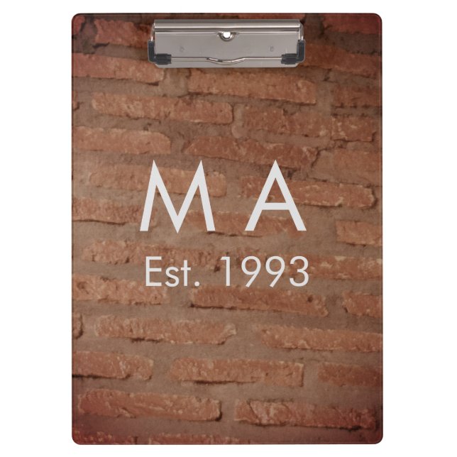 Brown rustic brick stone add name letter year date clipboard (Front)
