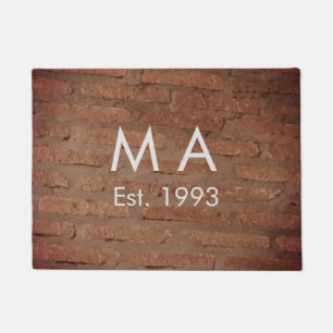 Brown rustic brick stone add name letter year date doormat