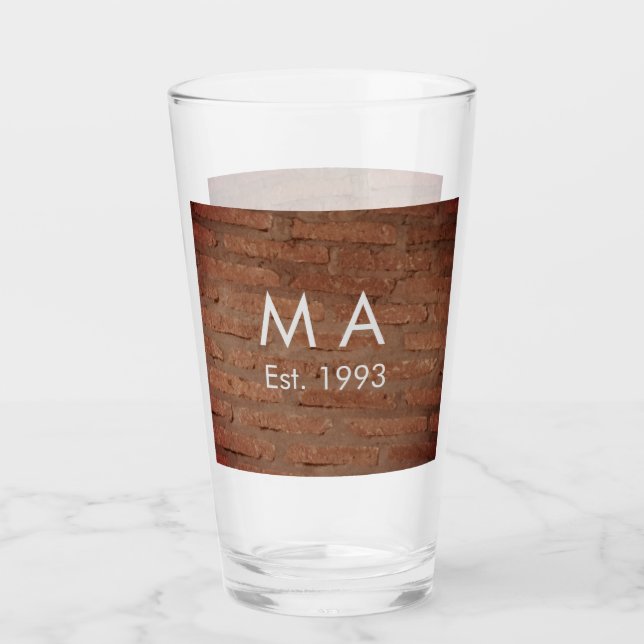 Brown rustic brick stone add name letter year date glass (Front)