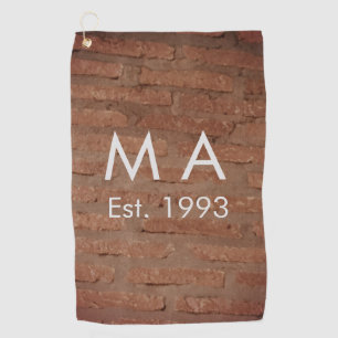 Brown rustic brick stone add name letter year date golf towel
