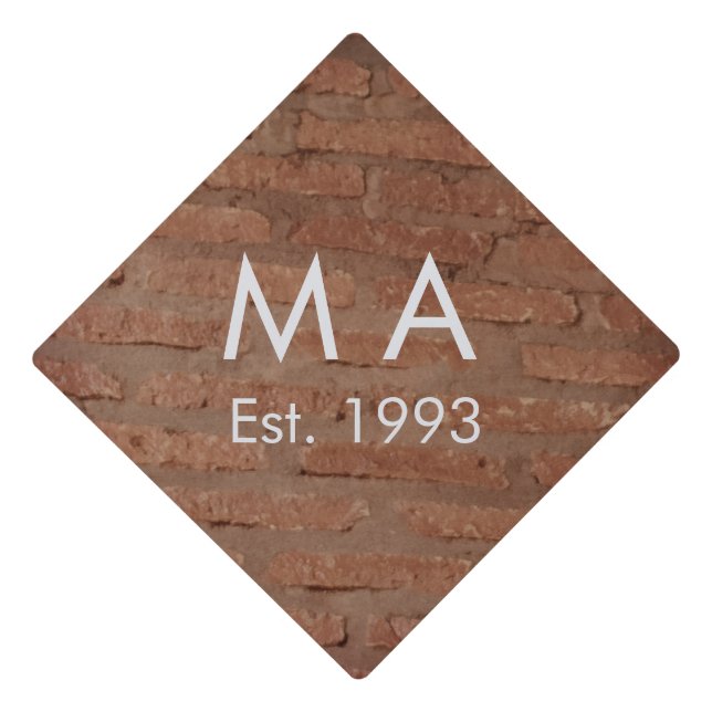 Brown rustic brick stone add name letter year date graduation cap topper (Front)