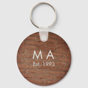 Brown rustic brick stone add name letter year date keychain