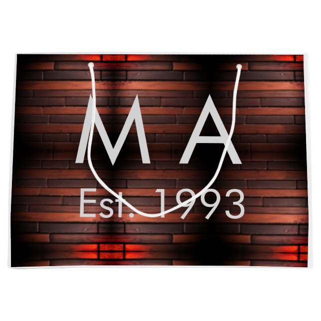 Brown rustic brick stone add name letter year date large gift bag (Front)