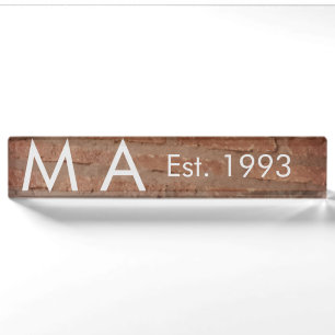 Brown rustic brick stone add name letter year date nameplate