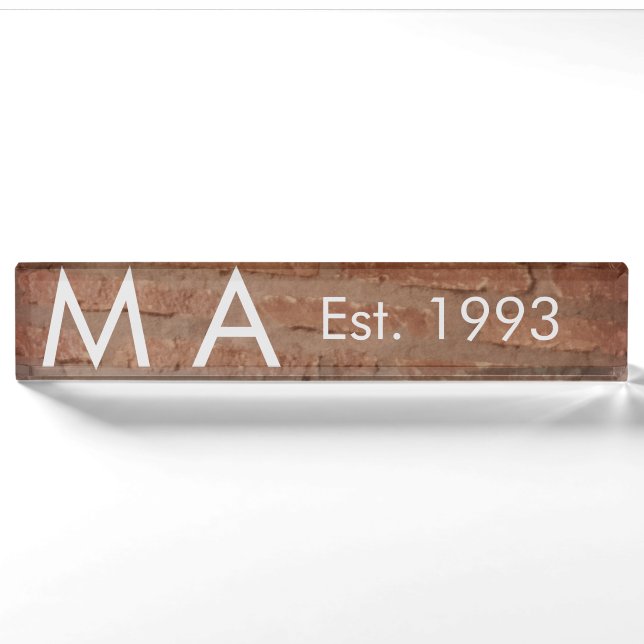 Brown rustic brick stone add name letter year date nameplate (Front)