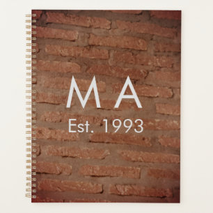 Brown rustic brick stone add name letter year date planner