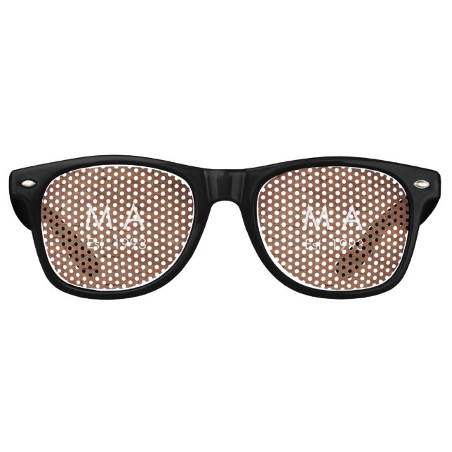Brown rustic brick stone add name letter year date retro sunglasses (Front)