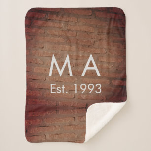 Brown rustic brick stone add name letter year date sherpa blanket