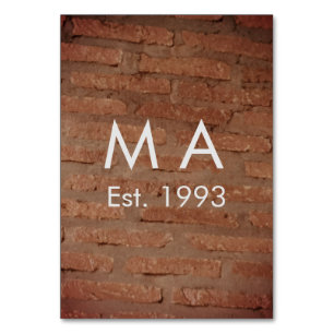 Brown rustic brick stone add name letter year date table number