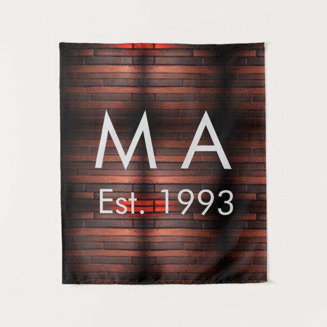 Brown rustic brick stone add name letter year date tapestry (Front)