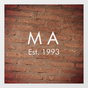 Brown rustic brick stone add name letter year date window cling