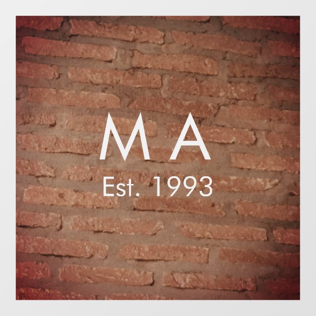 Brown rustic brick stone add name letter year date window cling (Sheet)