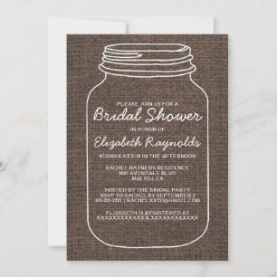 Brown Rustic Burlap Mason Jar Bridal Shower Invite