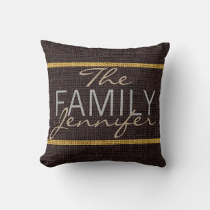 Brown Rustic Burlap Monogram Throw Pillow