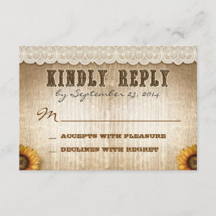 brown rustic country style wedding RSVP with lace Card