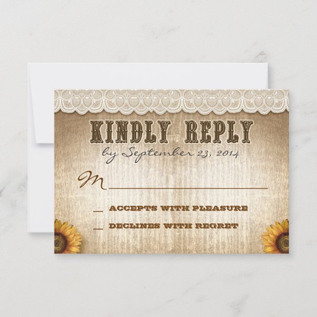 brown rustic country style wedding RSVP with lace Card (Front)