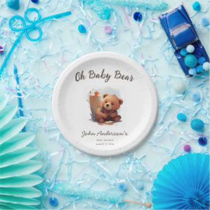 Brown Rustic Cub Bear Baby Shower Paper Plate