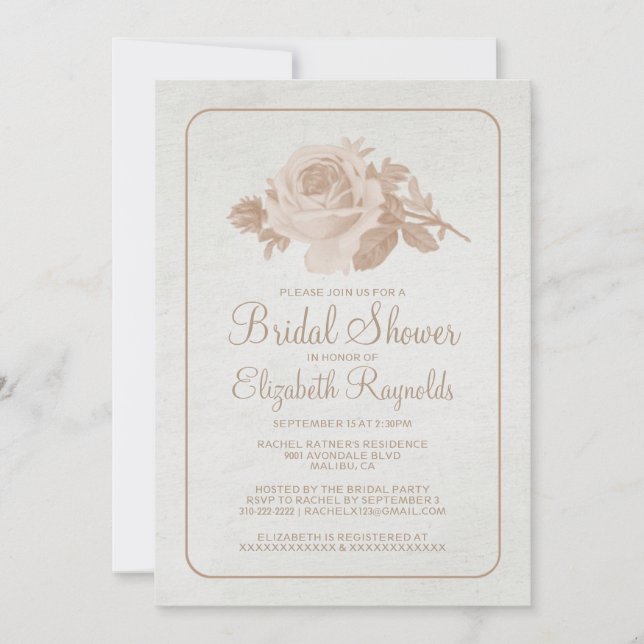 Brown Rustic Floral/Flower Bridal Shower Invites (Front)