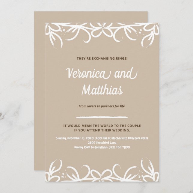 Brown Rustic Flowers Wedding Announcement (Front/Back)