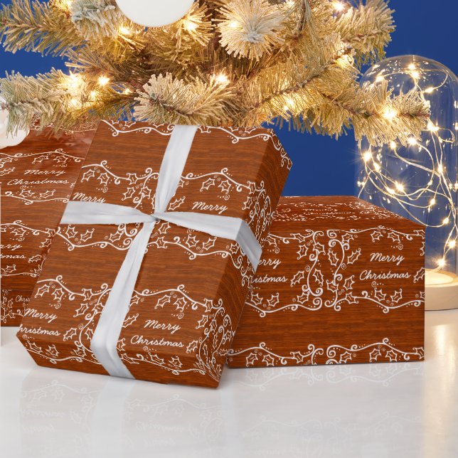 Brown Rustic Holly Wrapping Paper (Holidays)