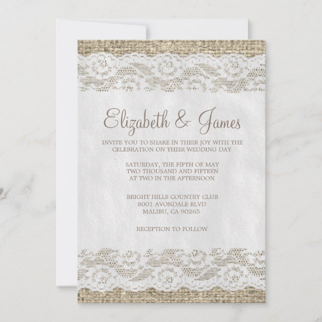 Brown Rustic Lace Wedding Invitations (Front)