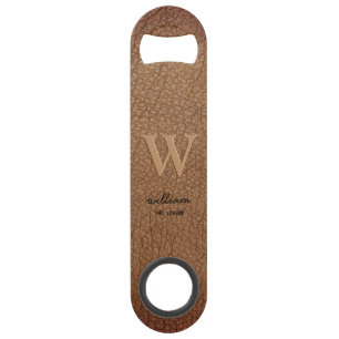 Brown rustic leather Monogram stylish script name Bar Key