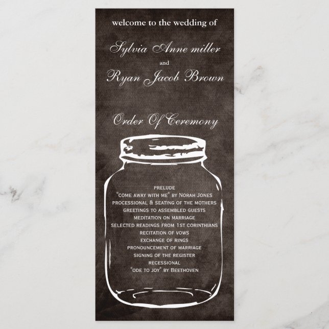 brown rustic mason jar  Wedding program (Front)
