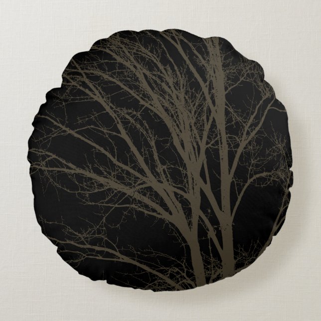 Brown Rustic Tree Branches Round Pillow (Front)