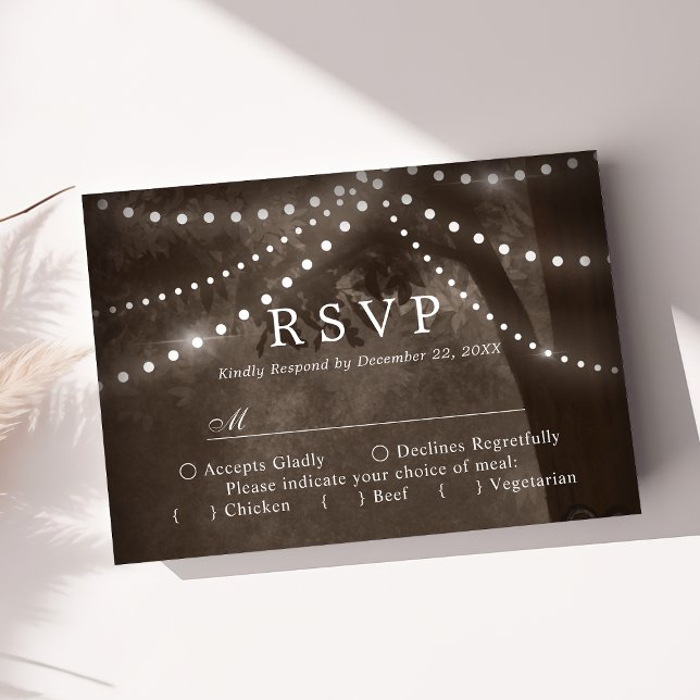 Brown Rustic Tree String Lights Wedding RSVP (Creator Uploaded)