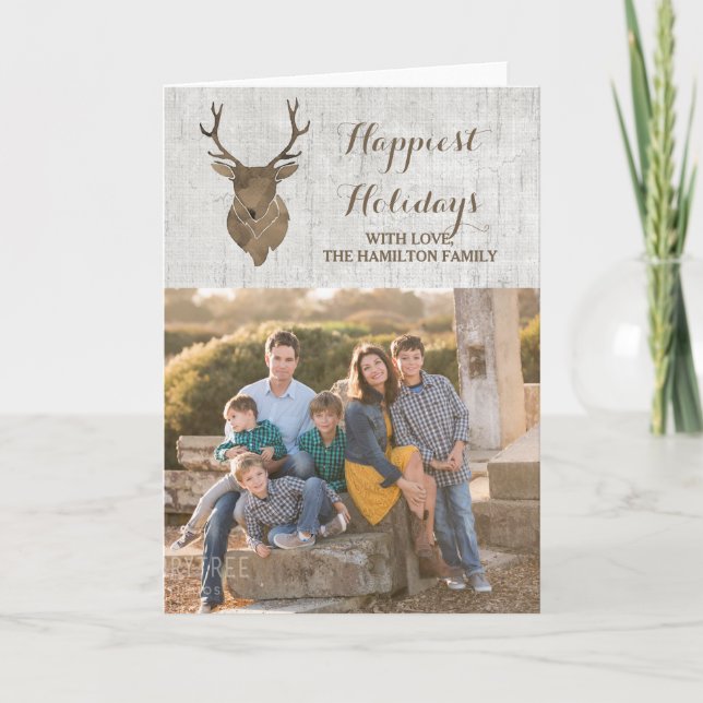 Brown Rustic Watercolor Deer Holiday Photo (Front)