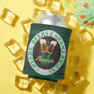 Brown Rustic Wood Cheers Beers Shenanigans Can Cooler