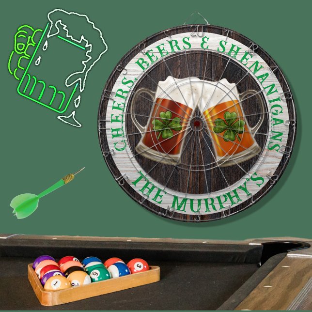 Brown Rustic Wood Cheers Beers Shenanigans Irish  Dartboard (Creator Uploaded)