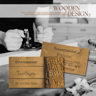 Brown Rustic Wooden Boards Tree Bark with Monogram Business Card