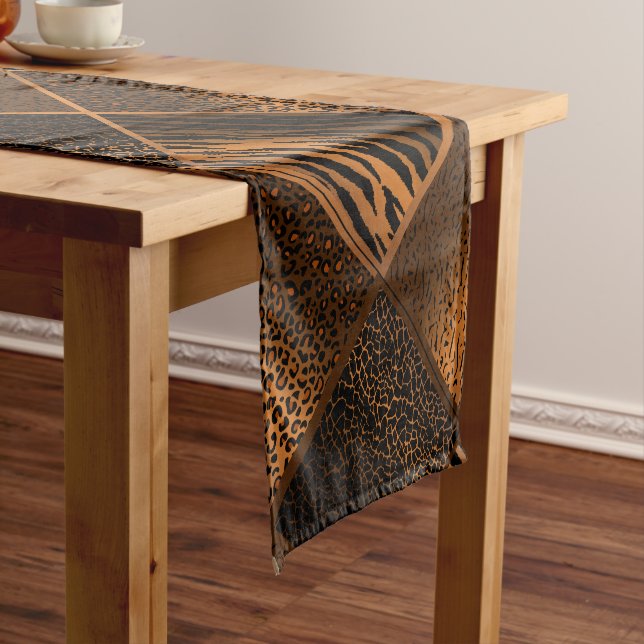 Brown Safari Animal Geometric Patterns Short Table Runner (In Situ)