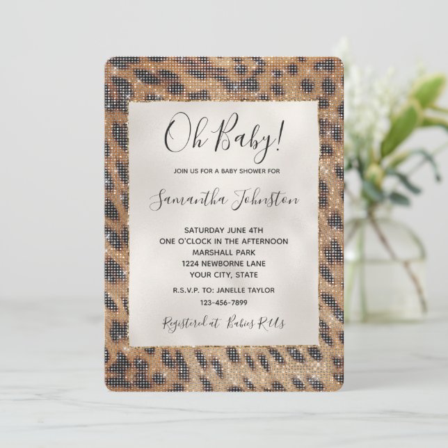 Brown Safari Giraffe Animal Sparkle Baby Shower Invitation (Standing Front)