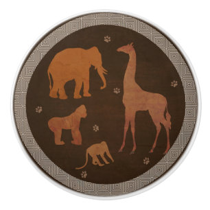 Brown Safari Jungle Zoo Animals Ceramic Knob