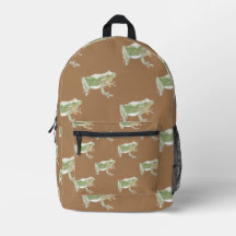 Brown Sage Green Watercolor Frog Pattern
