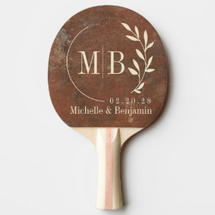 Brown Sand Stone Leaf Wedding Monogram Ping Pong Paddle