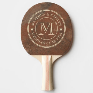 Brown Sand Stone Wedding Monogram Star Ping Pong Paddle