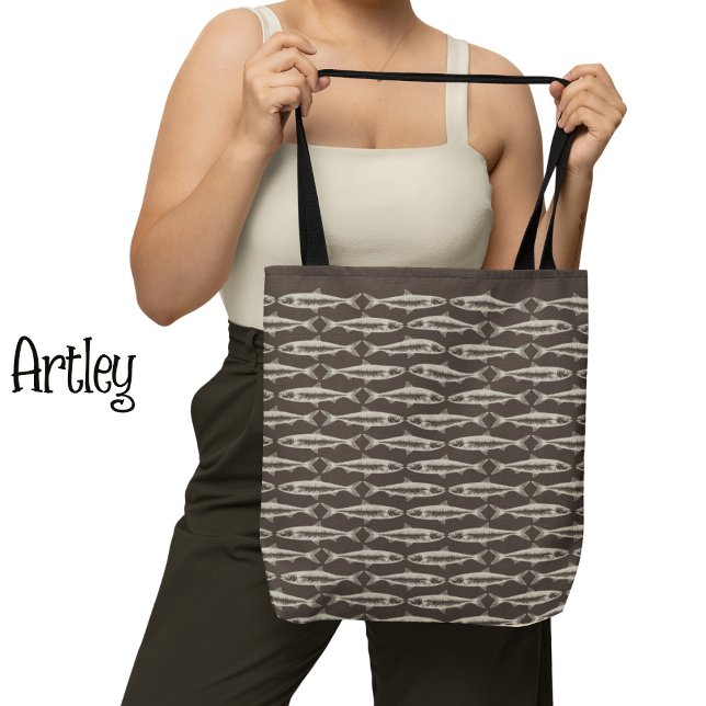 Brown Sardine Art Pattern Fish Drawings  Tote Bag (Creator Uploaded)