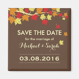 Brown Save The Date Maple Leaf Fall Wedding Magnet