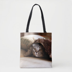 BROWN SCOTTISH FOLD IN BROWN THICK-PILE BLANKET TOTE BAG